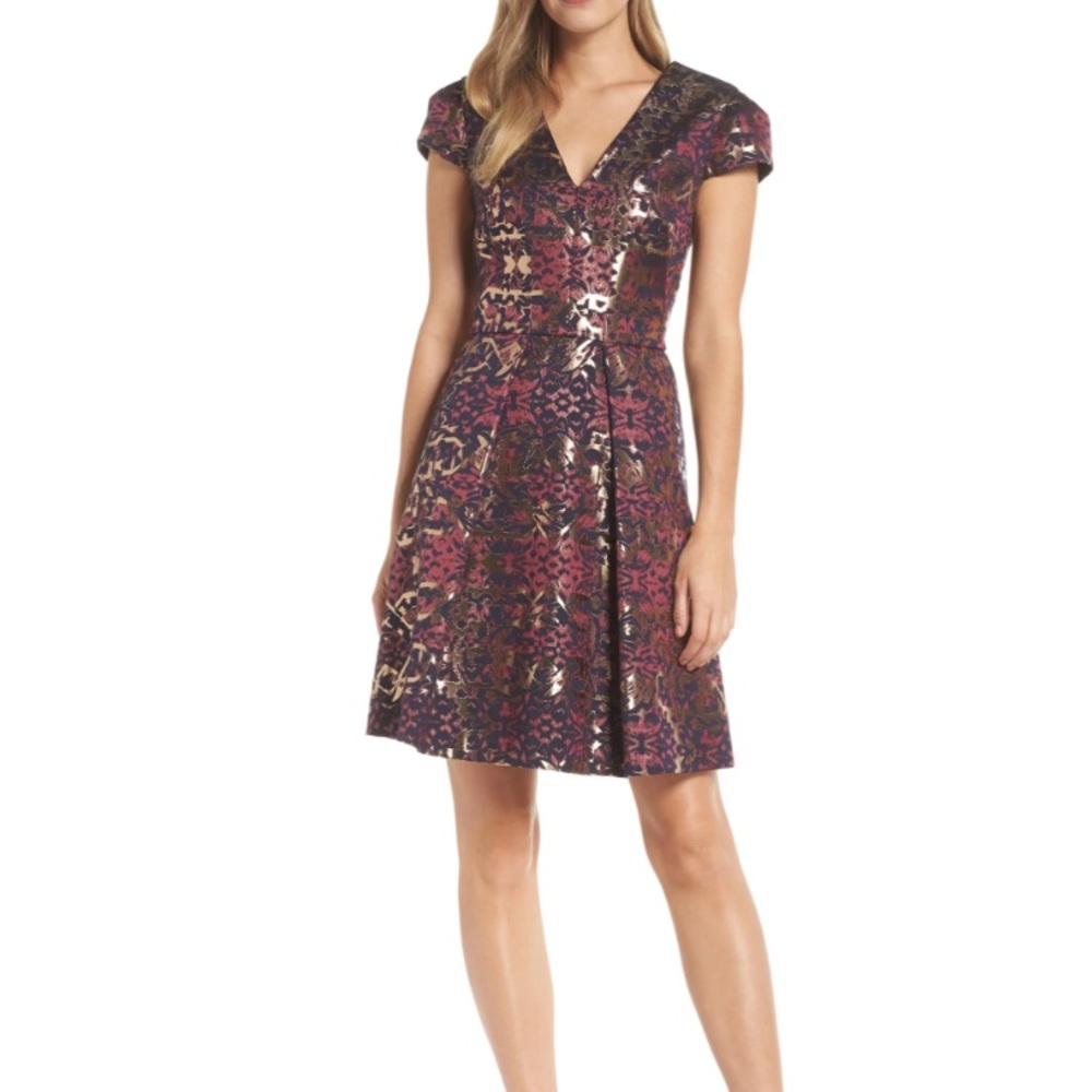 Vince Camuto Metallic Jacquard Fit & Flare Dress